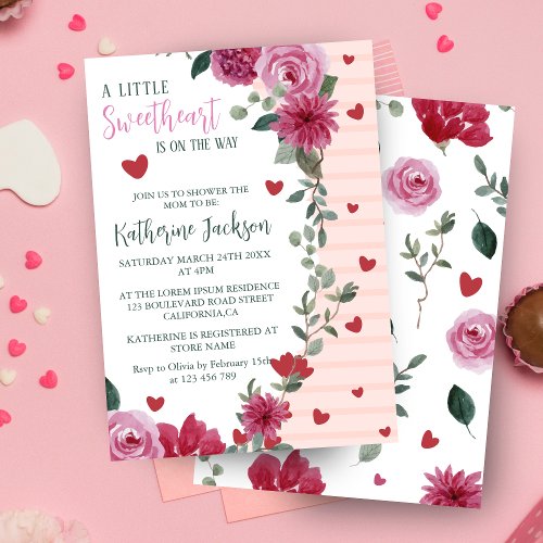 A little sweetheart valentine hearts baby shower  invitation