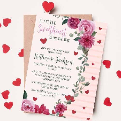 A little sweetheart valentine hearts baby shower  invitation