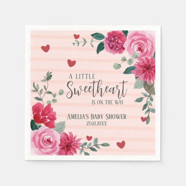 A little sweetheart valentine hearts baby shower  napkins (Front)
