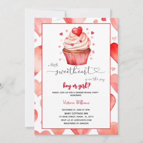 a little sweetheart valentine hearts gender reveal invitation