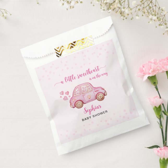 A Little Sweetheart Valentine Pink Car Baby Shower Favor Bag (Sealed)
