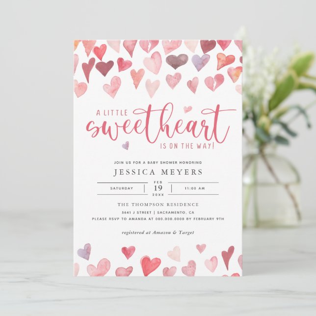 A Little Sweetheart Valentines Baby Shower Invitation (Standing Front)