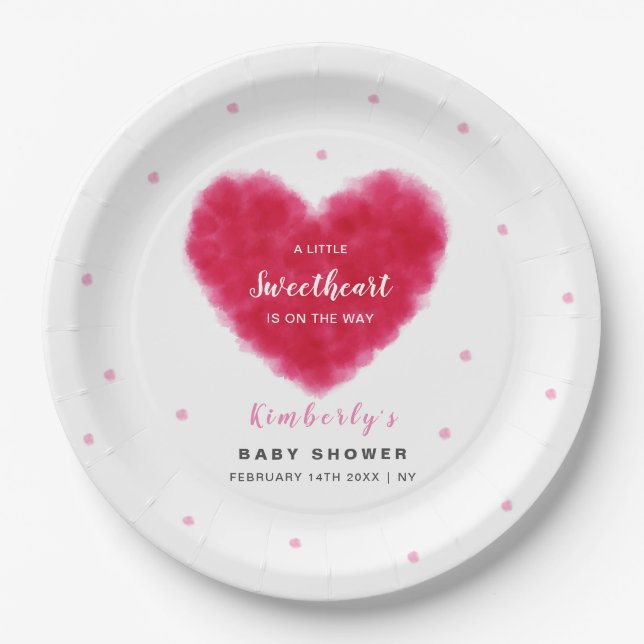 A Little Sweetheart Valentines Baby Shower  Paper Plates (Front)