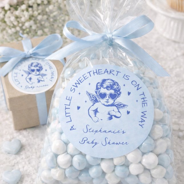 A Little Sweetheart Valentines Boy Baby Shower Classic Round Sticker (Creator Uploaded)