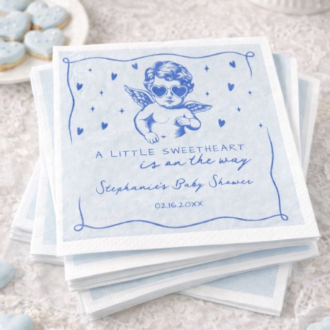 A Little Sweetheart Valentines Boy Baby Shower Napkins (Creator Uploaded)