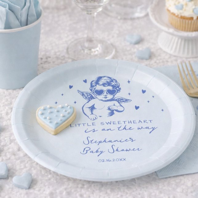 A Little Sweetheart Valentines Boy Baby Shower Paper Plates (Creator Uploaded)
