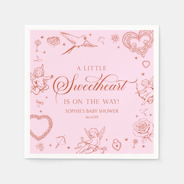 A Little Sweetheart Valentine's Day Baby Shower Napkins (Front)