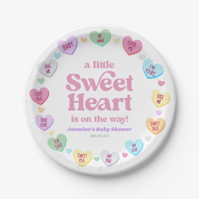 A Little Sweetheart Valentine's Day Baby Shower Paper Plates (Front)