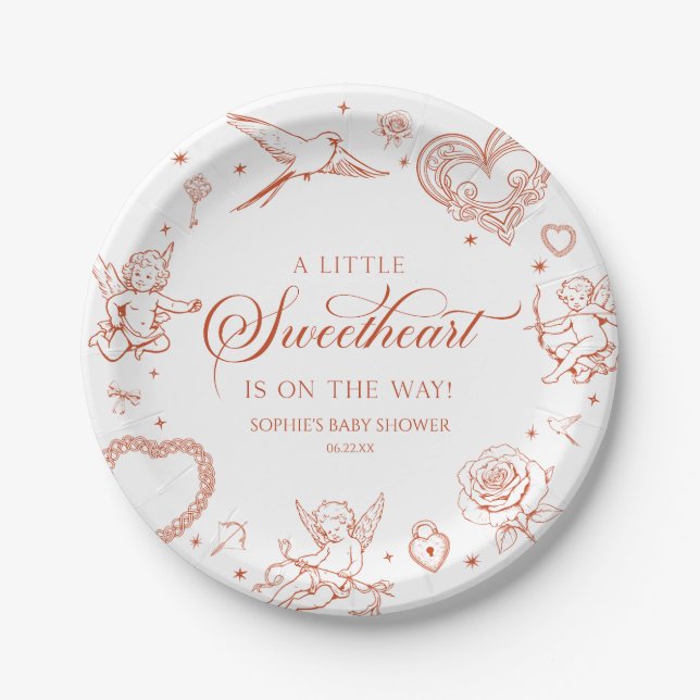 A Little Sweetheart Valentine's Day Baby Shower Paper Plates (Front)