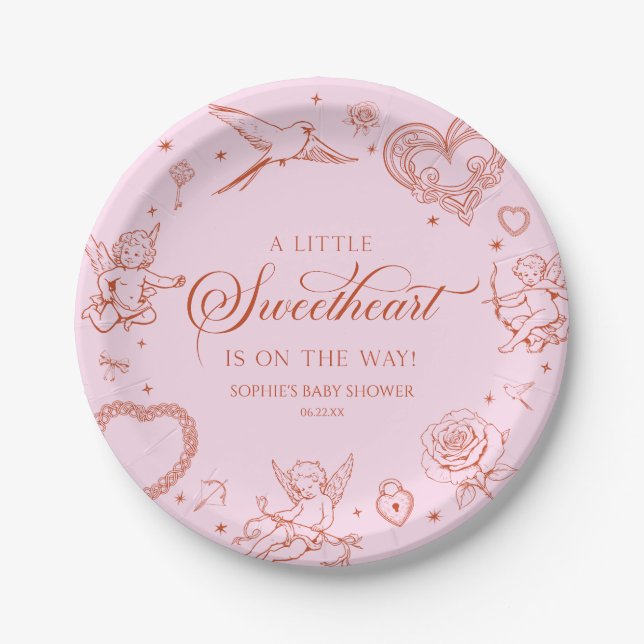 A Little Sweetheart Valentine's Day Baby Shower Paper Plates (Front)