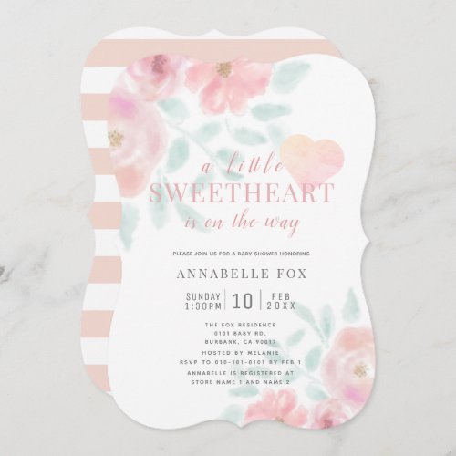 A Little Sweetheart Valentines Floral Baby Shower Invitation