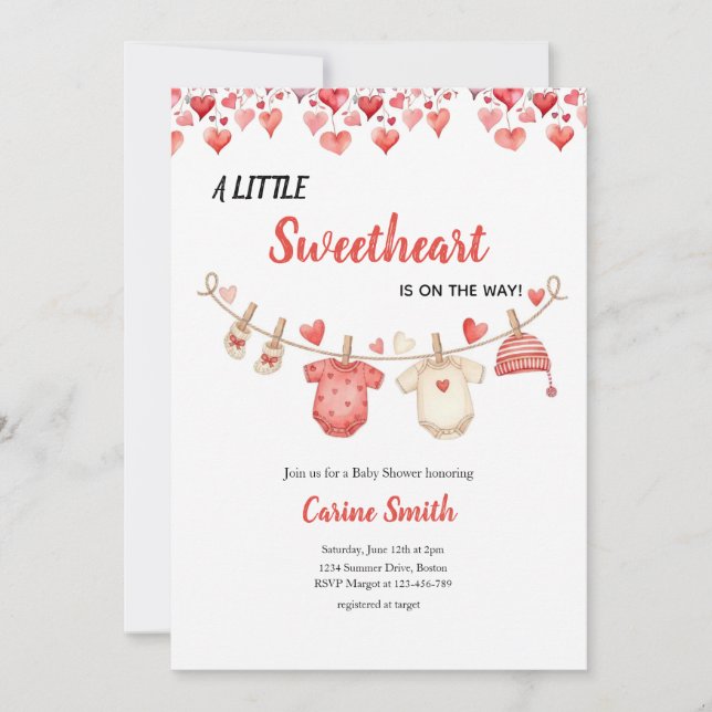 A little Sweetheart Valentine's Girl Baby Shower  Invitation (Front)