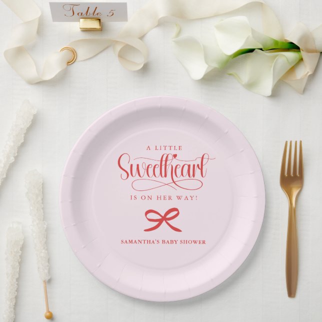 A little sweetheart Valentines girl baby shower Paper Plates (Wedding)