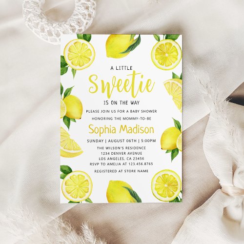 A Little Sweetie  Lemon Fruits Baby Shower Invitation