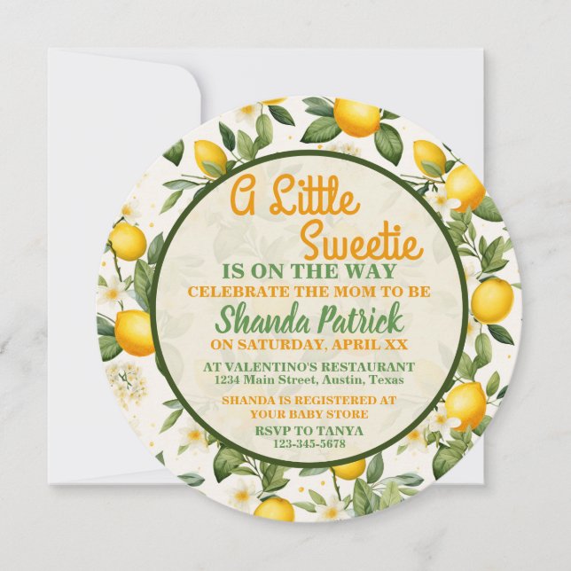 A Little Sweetie Lemon Theme Baby Shower Invitation (Front)