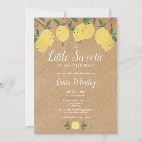 A Little Sweetie Rustic Lemon Baby Shower Invitation