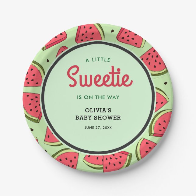 A Little Sweetie Summer Watermelon Baby Shower  Paper Plates (Front)