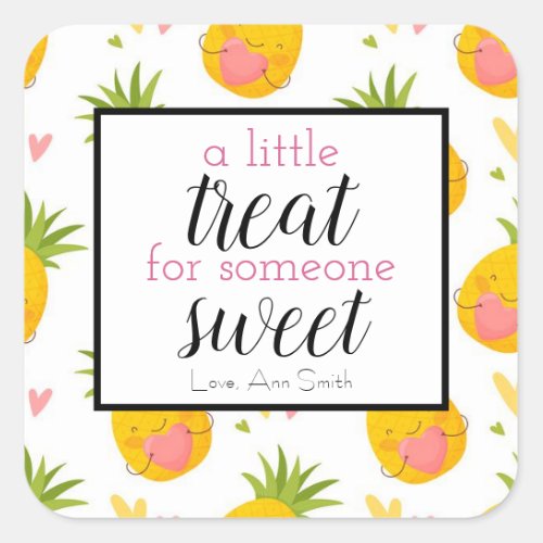 A Little Treat Valentines Day Pineapple Hearts Square Sticker