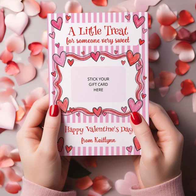 A Little Treat Valentine's Gift Card Holder Card (Valentine's Day gift card holder - order printed or digital for DiY Printing)