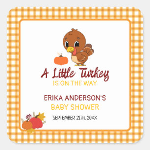 A Little Turkey Baby Shower Fall Thanksgiving  Square Sticker