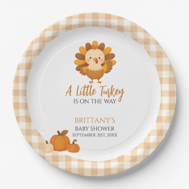 A Little Turkey Baby Shower Thanksgiving Paper Plates (Front)