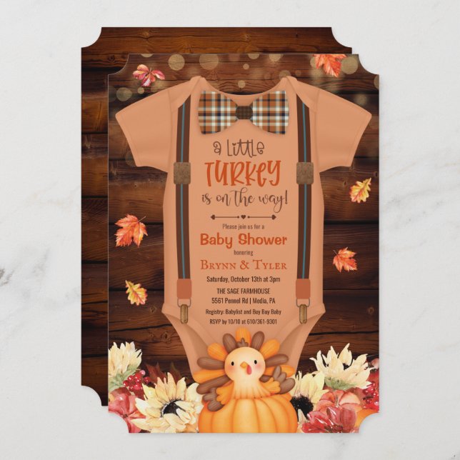 A Little Turkey Rustic Baby Shower Invitation (Front/Back)