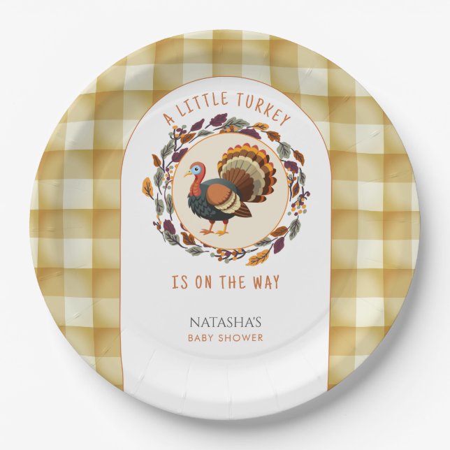 A Little Turkey Thanksgiving Baby Shower Paper Plates (Front)