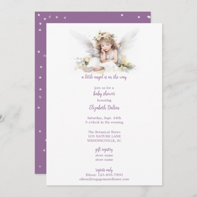 A Little Watercolor Angel Baby Shower Invitation (Front/Back)