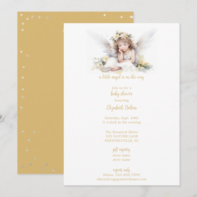 A Little Watercolor Angel Baby Shower Invitation (Front/Back)