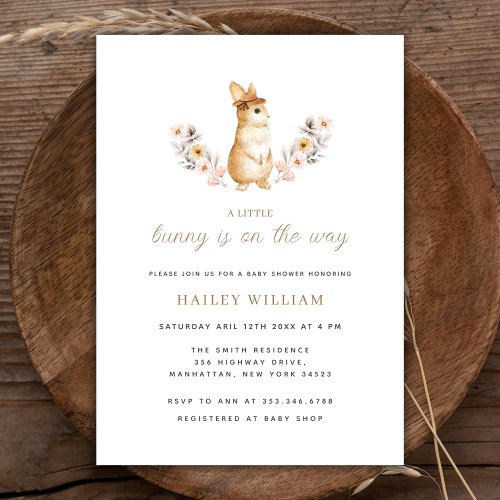 A Little Whimsical Bunny Wildflower  Baby Shower Invitation