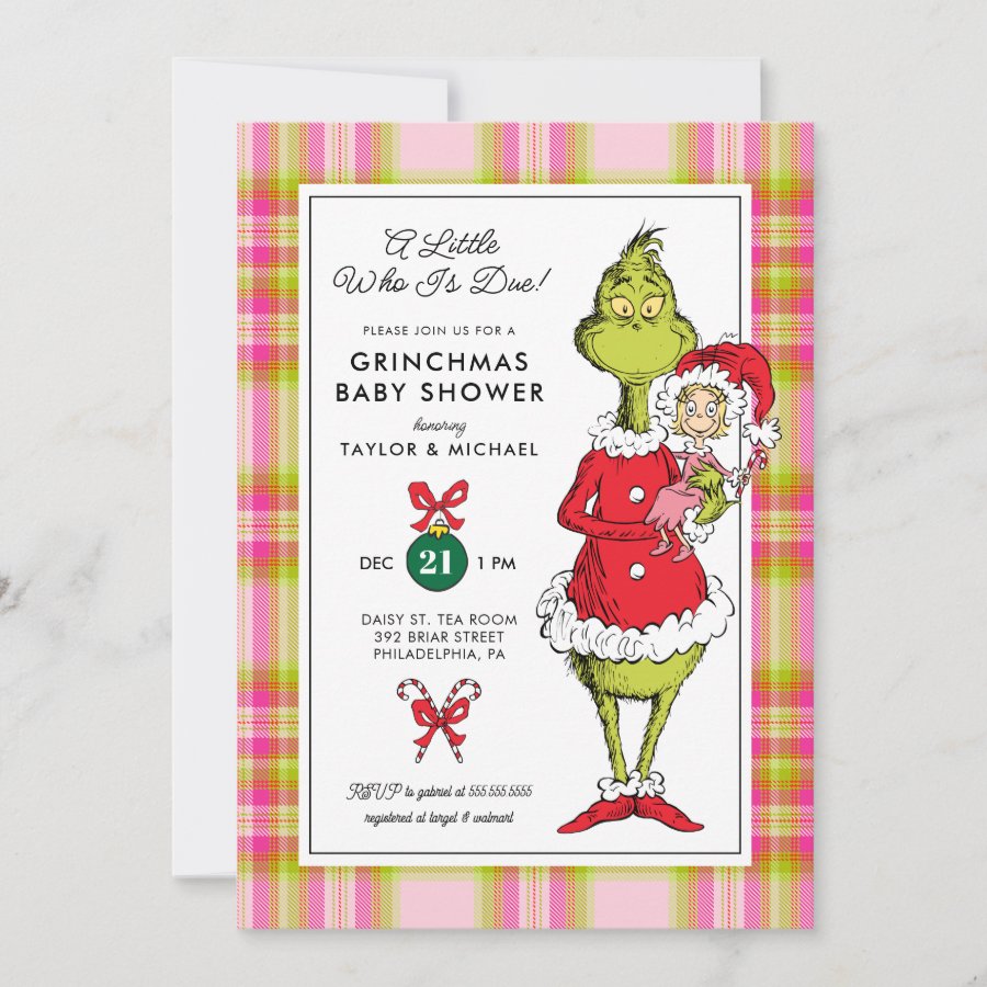 &quot;A Little Who Is Due!&quot; Grinchmas Baby Shower Holiday Card