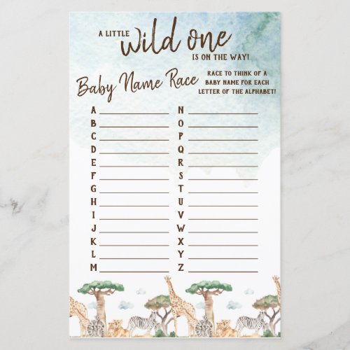 A Little Wild One Baby Name Race Baby Shower Game