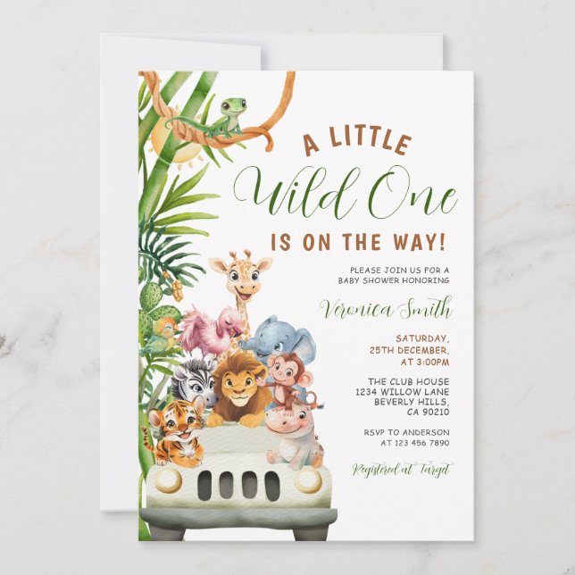A Little Wild One Baby Shower Forest Animals Truck Invitation (Front)