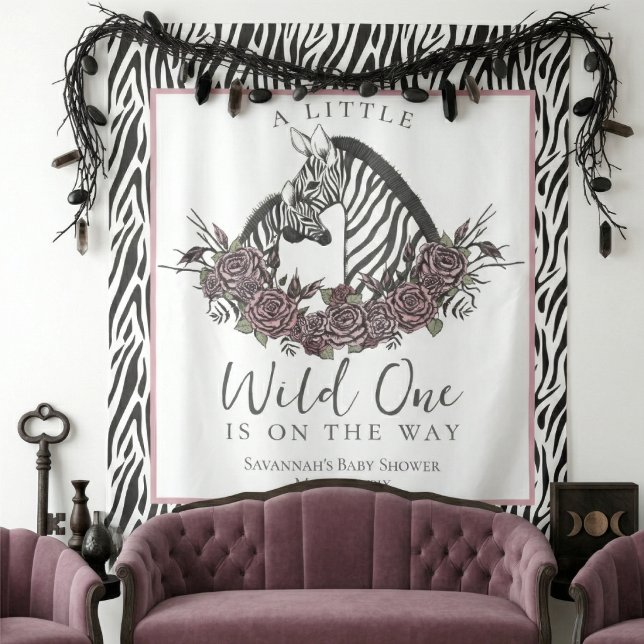 A Little Wild One Baby Zebra Print Backdrop (Little Wild One Backdrop for Zebra Safari Baby Shower for Her. Black and White Zebra Stripes & Pink)