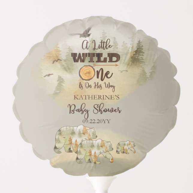 A Little Wild One Bears Woodland Baby Shower Balloon (Front)