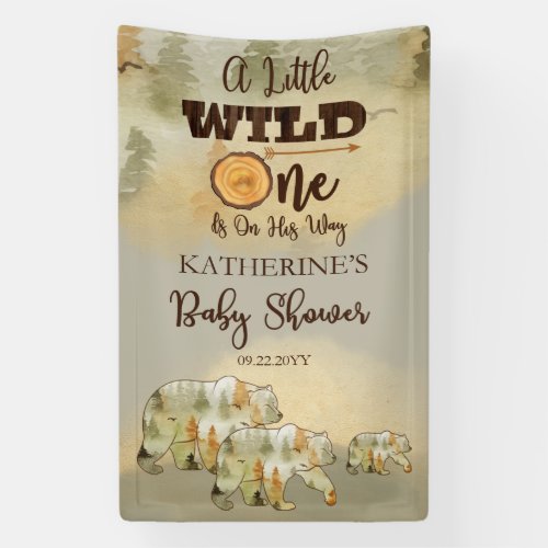 A Little Wild One Bears Woodland Baby Shower Banne Banner