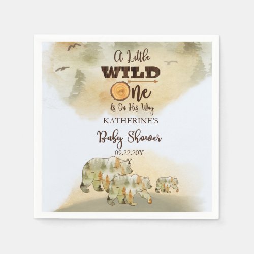 A Little Wild One Bears Woodland Baby Shower  Napkins