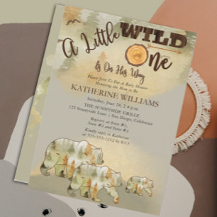 A Little Wild One Bears Woodland Boy Baby Shower I Invitation