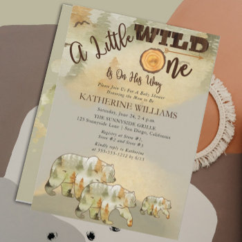 A Little Wild One Bears Woodland Boy Baby Shower I Invitation by holidayhearts at Zazzle