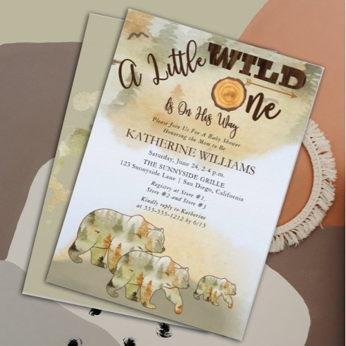 A Little Wild One Bears Woodland Boy Baby Shower Invitation