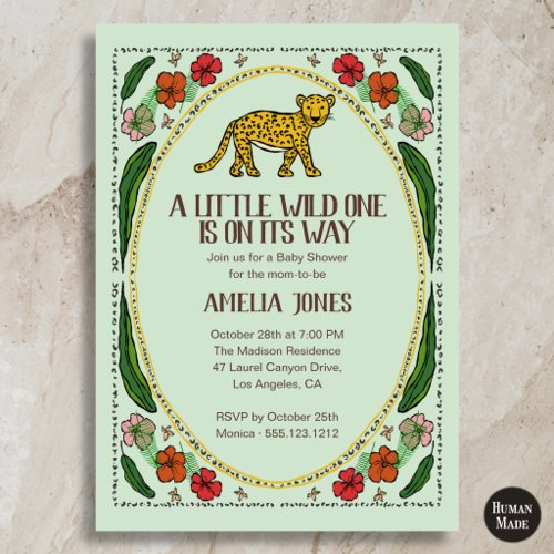 A Little Wild One Cute Jaguar Baby Shower Invitation