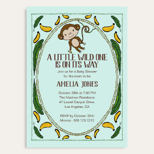 A Little Wild One Cute Monkey Banana Baby Shower Invitation