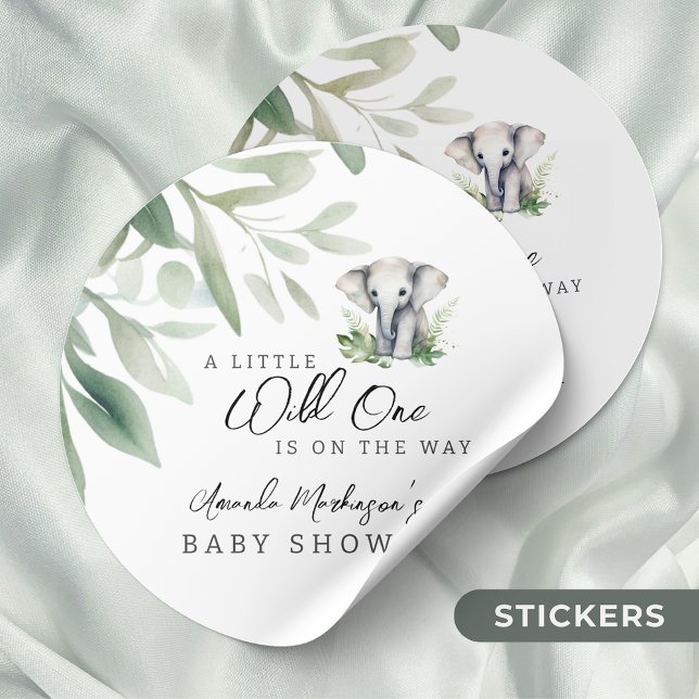 A Little Wild One Elephant Baby Shower Party Classic Round Sticker (Creator Uploaded)
