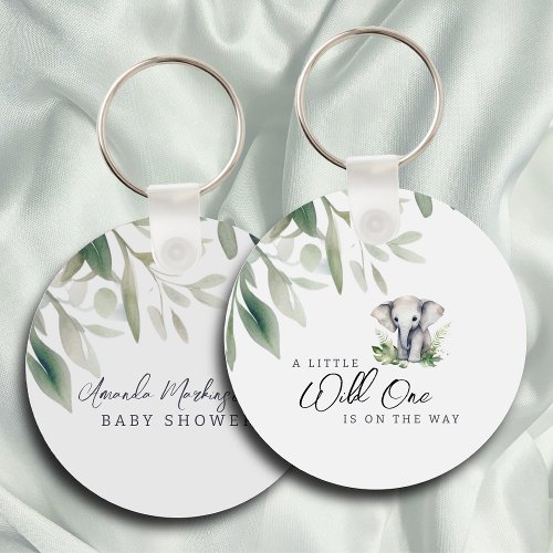 A Little Wild One Elephant Baby Shower Party Keychain