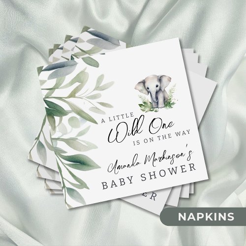 A Little Wild One Elephant Baby Shower Party Napkins