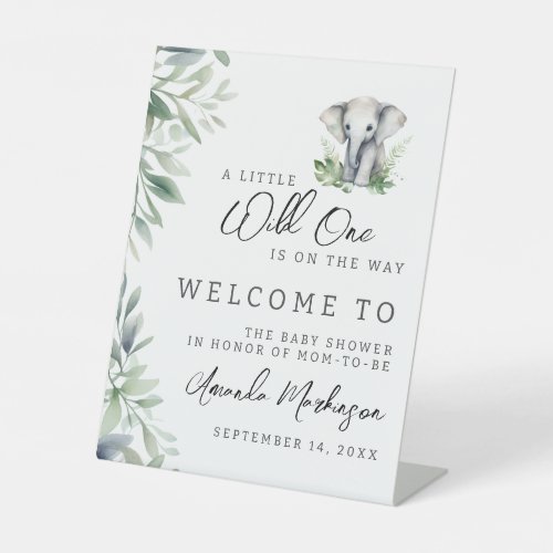 A Little Wild One Elephant Baby Shower Welcome Pedestal Sign