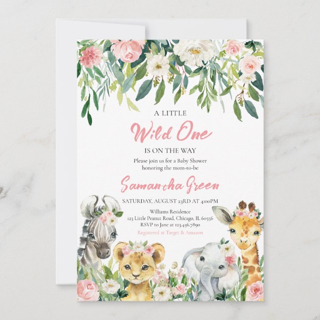 A Little Wild One Girl Jungle Baby Shower Invitation (Front)