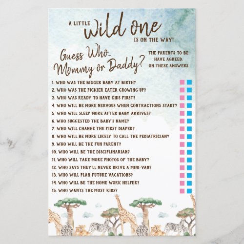 A Little Wild One Guess Who Baby Shower Game