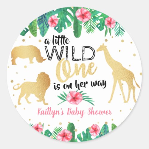 A Little Wild One Is On Her Way Girls Baby Shower Classic Round Sticker