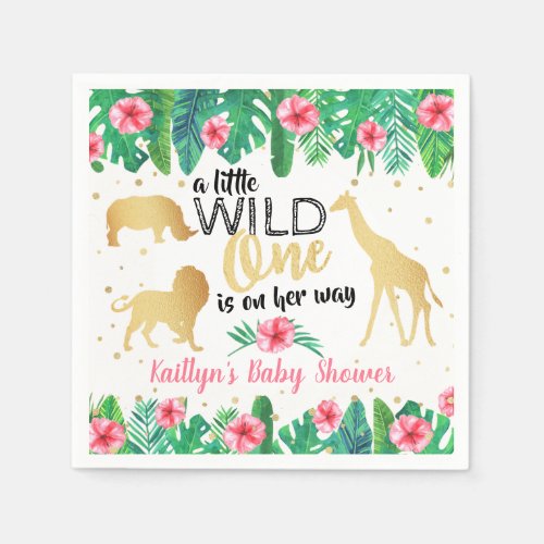 A Little Wild One Is On Her Way Girls Baby Shower Napkins